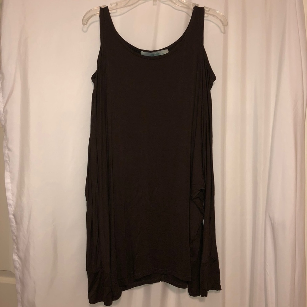 Brown Open Shoulder Long Sleeve Top